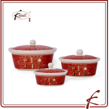 ceramic porcelain stockpot set of 3 with decoration